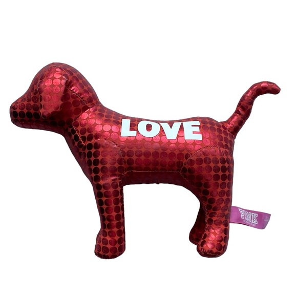 PiNK Victoria’s Secret RED LOVE Stuffed Dog Holiday Metallic EUC VS Pink Pup 09 - Picture 8 of 8